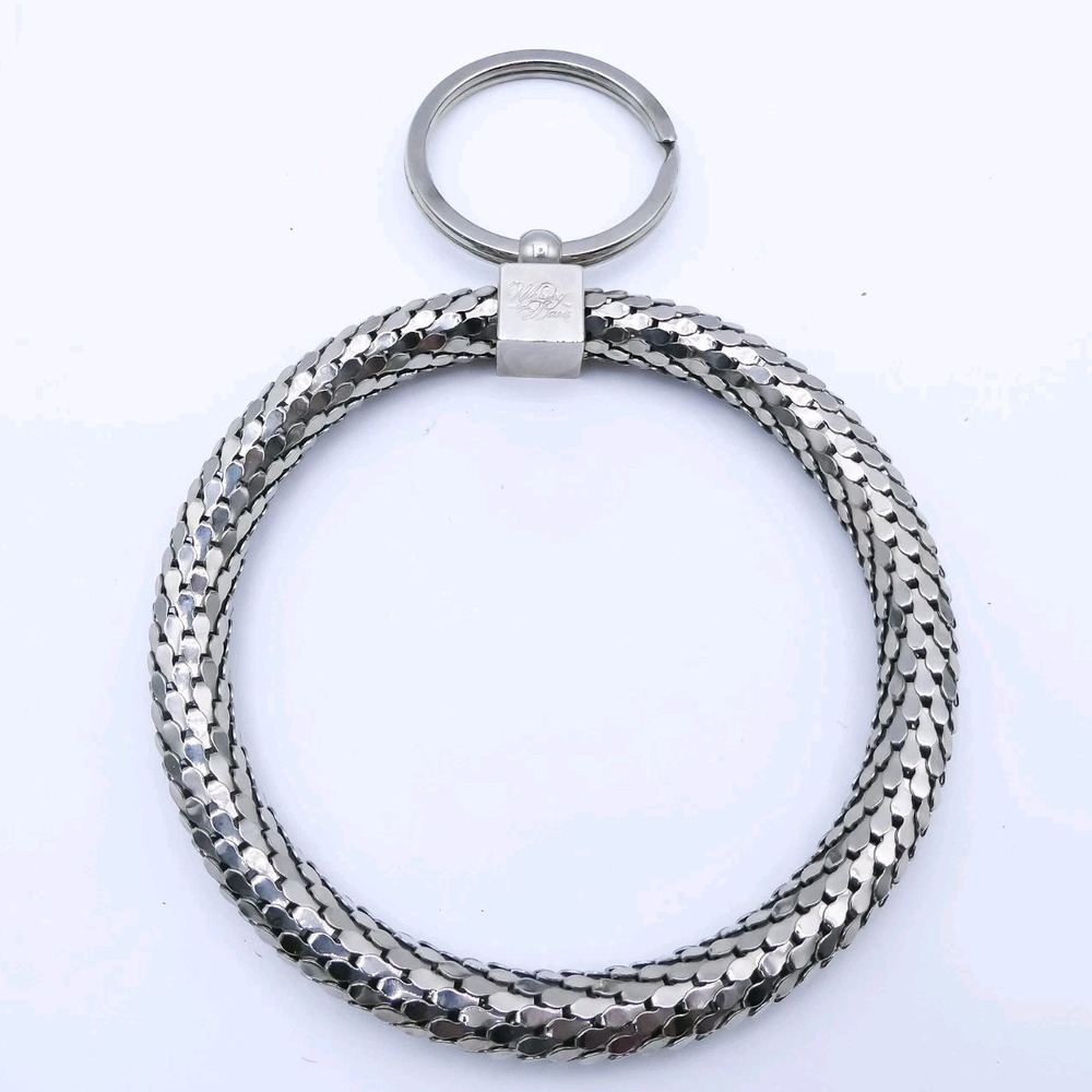 Vintage Whiting & Davis Large Silver Mesh 4.5" Circle Wrist Key Chain Signed New